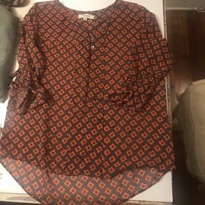 UmGee Sheer Blouse Gray Rust Pattern Size Small